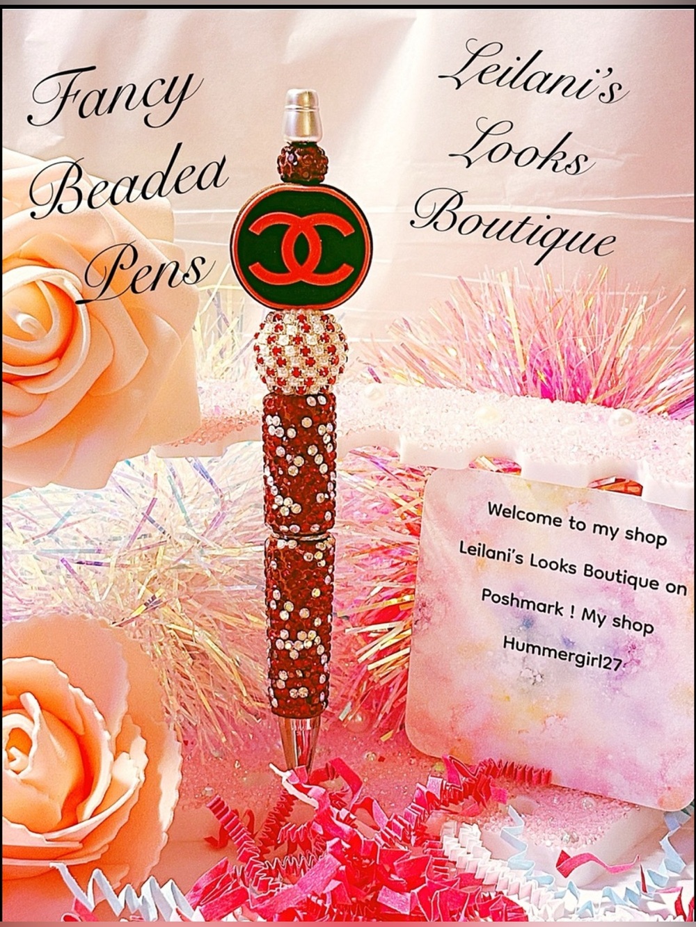 Fancy beaded Pen/gifts/red beads/circle/